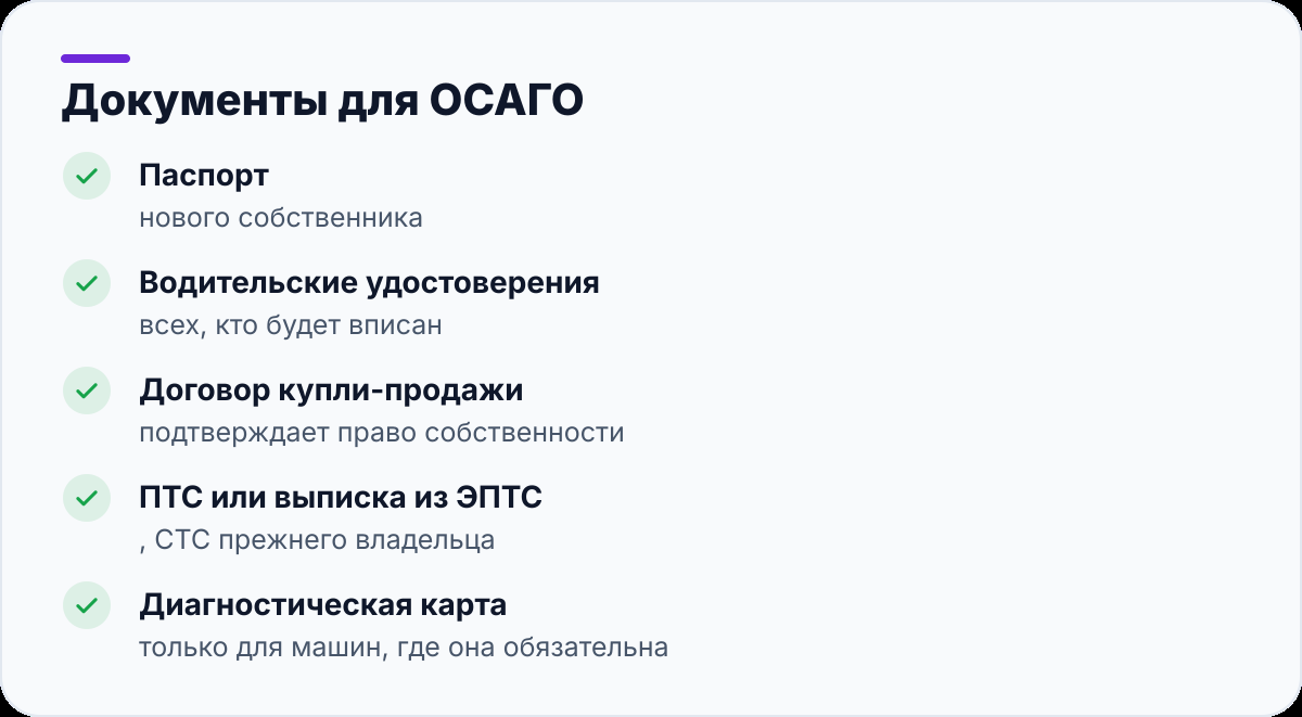 Документы для ОСАГО